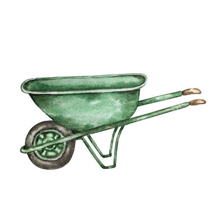 watercolor garden iron green cartの写真素材