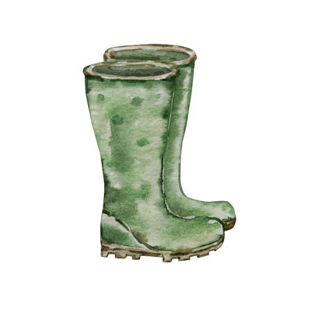 watercolor gardening green rubber boots