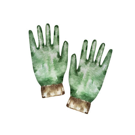 watercolor gardening green gloves