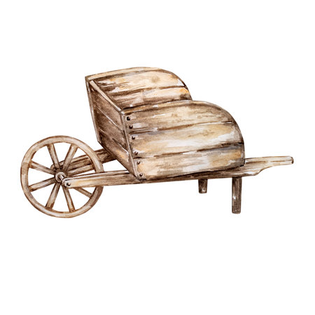 watercolor garden wooden brown cartの写真素材