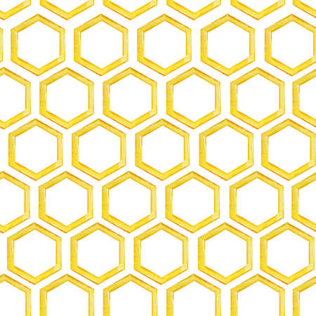 Seamless pattern of watercolor bright honeycombs on a white backgroundの写真素材