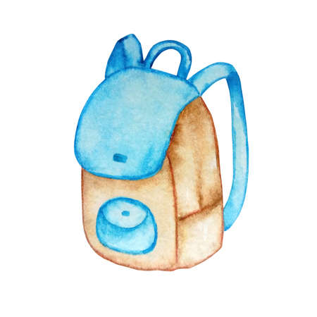 Watercolor illustration of blue school backpack isolated on white backgroundのイラスト素材