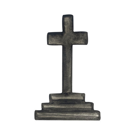 Watercolor illustration, grave cross isolated on white backgroundの写真素材