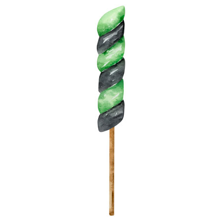 Watercolor halloween sweets on a stick black green isolatedのイラスト素材