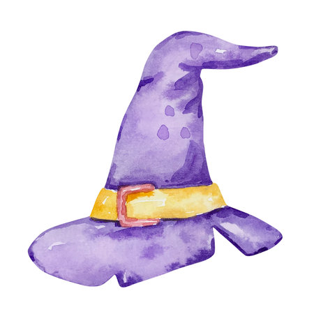 Watercolor halloween purple witch hat isolated
