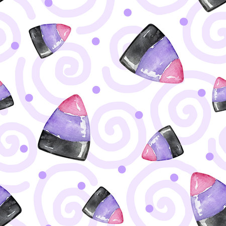 Halloween seamless pattern of watercolor spooky purple candy corn for background and printの写真素材