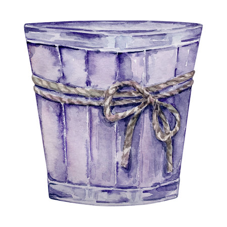 Watercolor wooden vase for month of birth flower, design for prints and postcardsの写真素材