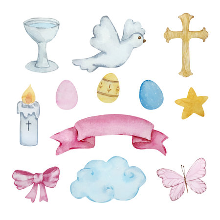 Watercolor easter set baby angels for spring design invitations and cardsのイラスト素材