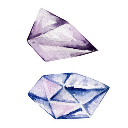 Watercolor set crystals, mineral, gemstoneの写真素材