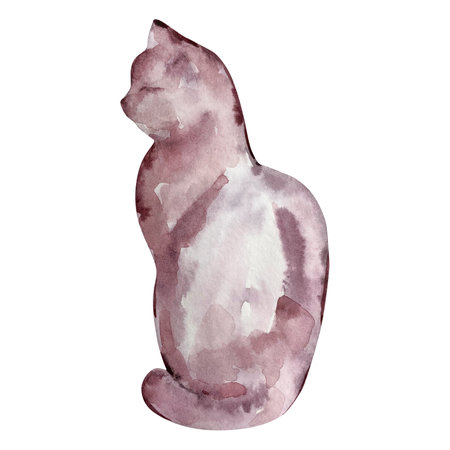 Watercolor pink cat illustration, animalの写真素材