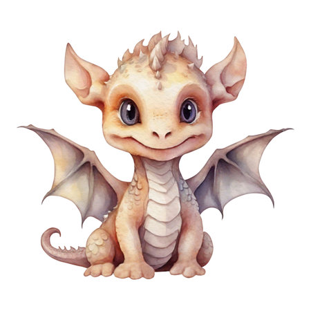 Watercolor cute baby dragon, nurseryの写真素材