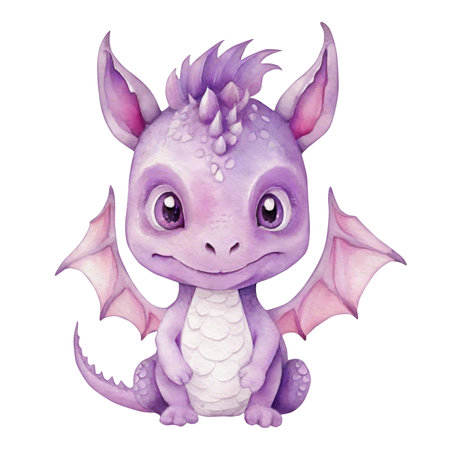 Watercolor cute baby dragon, nurseryの写真素材