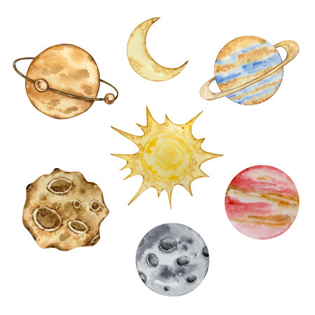 Watercolor space set, space illustration