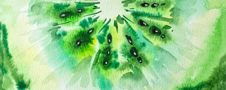 Watercolor kiwi background, summer texture for designの写真素材