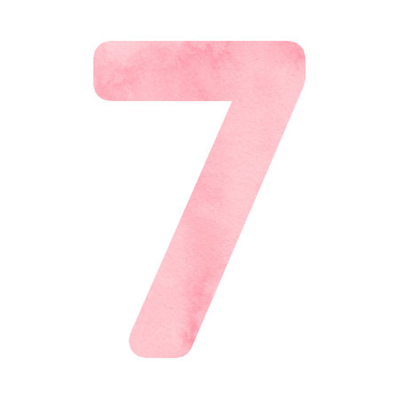 Watercolor light pink number 7, design for cards and print