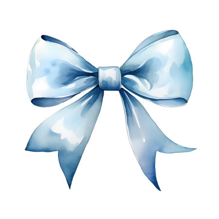 Watercolor blue bow, ribbon silk, illustration for designの写真素材
