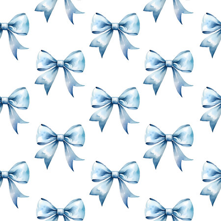 Seamless pattern with watercolor blue bow, for print backgroundの写真素材