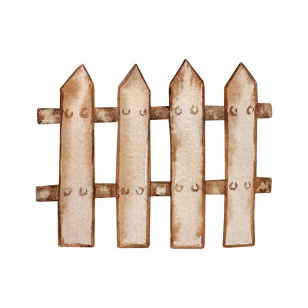 Watercolor wooden fence garden, illustrationの写真素材