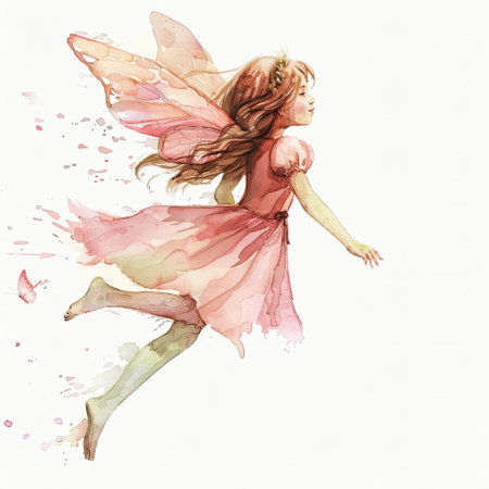 Cute princess fairy painted with watercolors, fairy girl with delicate butterfly wings, illustration for children's design.の写真素材