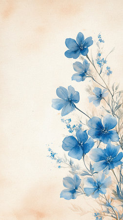 Watercolor blue flowers, wildflower bouquet for design and print.の写真素材
