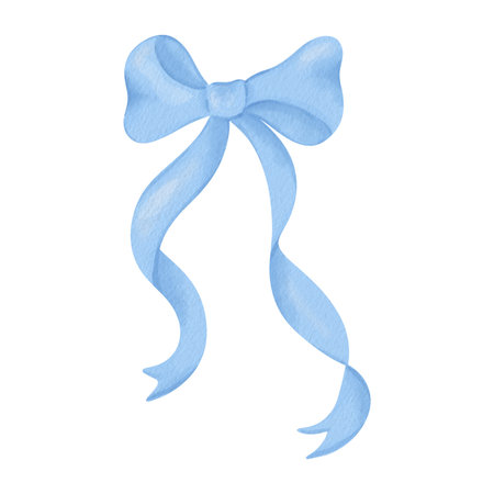 Watercolor blue bow, ribbon silk, illustration for design.の写真素材