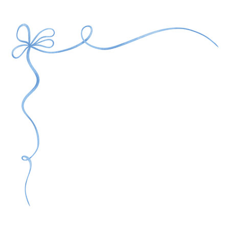 Watercolor blue bow, ribbon silk, illustration for design.の写真素材