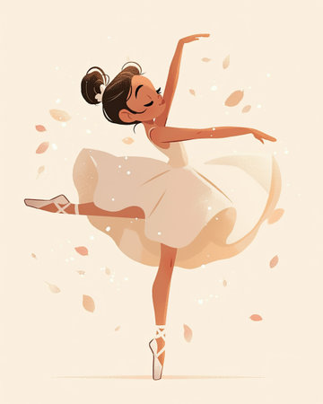 Cute ballerina in a beige pastel colors dress and pointe shoes. Little ballerina in neutral tones for baby design and print.の写真素材