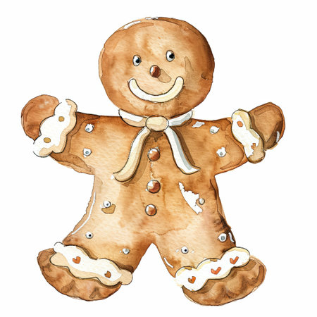 Watercolor Quirky Christmas Gingerbread isolated on white background.の写真素材