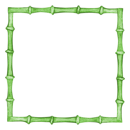 Green square frame of watercolor bamboo stems, border for the design and decoration of banners, invitations, and postcards.の写真素材