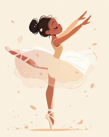 Cute ballerina in a beige pastel colors dress and pointe shoes. Little ballerina in neutral tones for baby design and print.の写真素材