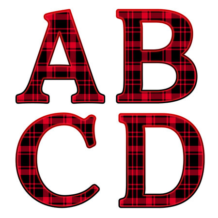 Christmas Plaid Uppercase Letters set, bright red alphabet.の写真素材