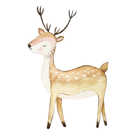 Watercolor Cute Reindeer, Christmas Blue Scandinavian illustration for design card and print.の写真素材