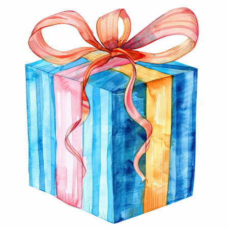 Watercolor Quirky Christmas red gift box isolated on white background.の写真素材