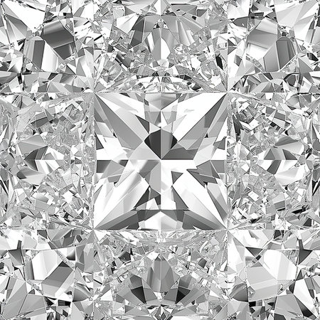 Background of diamond texture closeup and kaleidoscope, silver and white pattern.