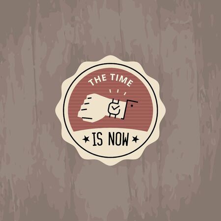 Vector motivational badge - emblem for inspiration and encouragement - human hand with shining handwatch in simple minimal style for motivationのイラスト素材