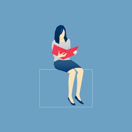 Vector illustration of student character sitting on a wall with an open book. Vector concept for banners, infographics, landing pages of website or print designのイラスト素材