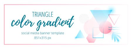 Color gradient social media banner template with geometric shapes and monstera leaf.のイラスト素材