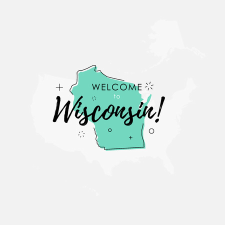Vector illustration of greeting sign with welcome to Wisconsin text and state silhouette.のイラスト素材