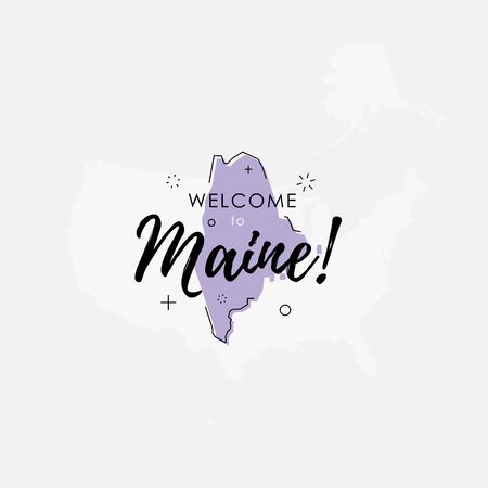 Vector illustration of greeting sign with welcome to Maine text and state silhouette.のイラスト素材