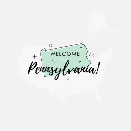 Vector illustration of greeting sign with welcome to Pennsylvania text and state silhouette.のイラスト素材