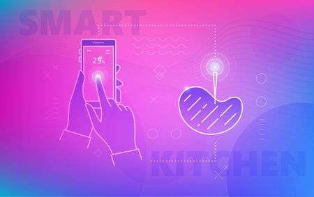Hand using smartphone for smart thermometerのイラスト素材