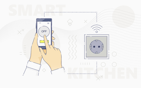 Hand controlling smart socket with smartphoneのイラスト素材