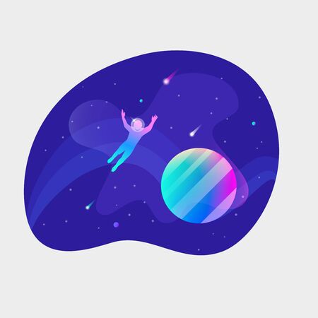 Astronaut floating in open space near a planetのイラスト素材