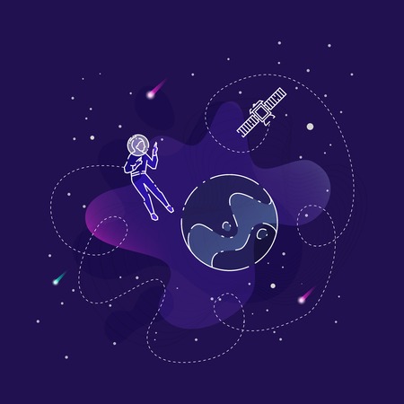 earth and astronaut in outer space Vector illustration.のイラスト素材