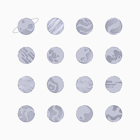 Vector set of abstract outline planets over gray background. Flat line design concept.のイラスト素材