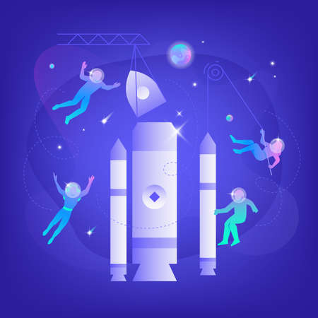 Silhouettes building rocketのイラスト素材