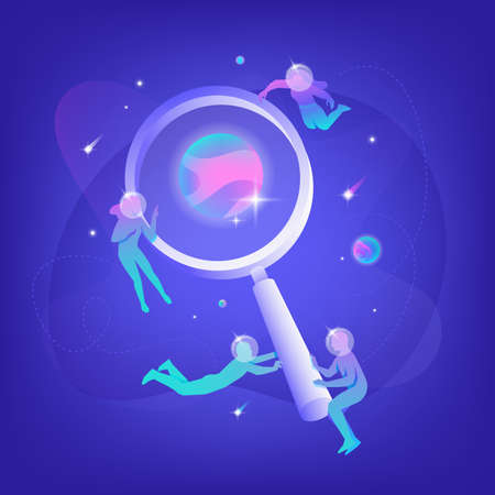 Silhouettes doing research through loupeのイラスト素材