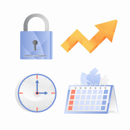 Vector gradient icons: padlock, arrow, watch, calendar.のイラスト素材
