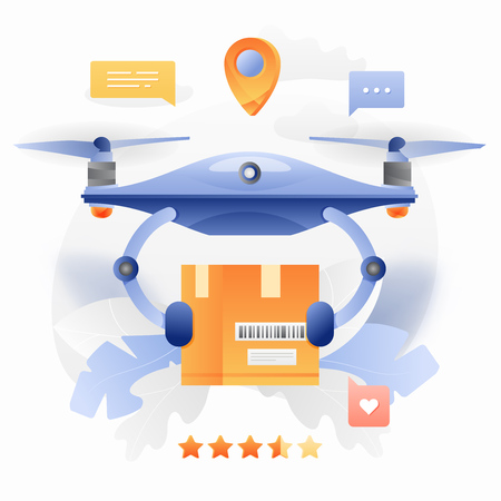 Vector illustration concept of drone delivery service. Drone with package box in a modern flat gradient style.のイラスト素材