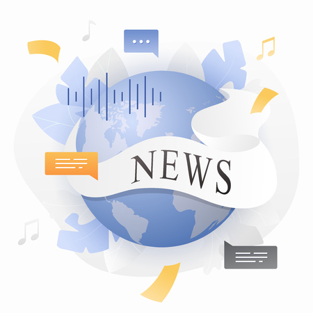 Global news vector concept. White banner with NEWS world around the globe.のイラスト素材